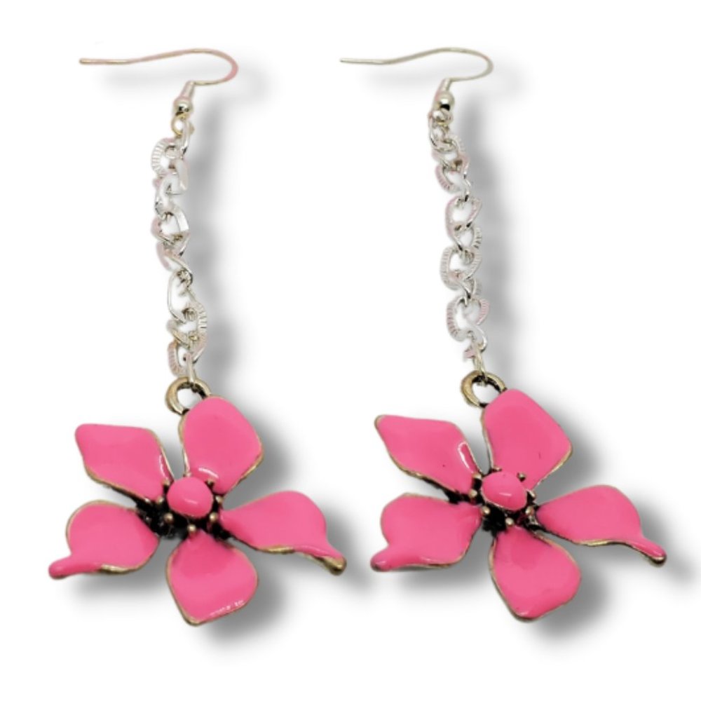 Hot Pink Flower Earrings